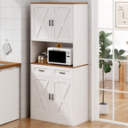 71“ Kitchen Pantry Storage Cabinet, Kitchen Hutch with Microwave Stand and Adjustable Shelves Freestanding Cupboard for Dining Living Room, White