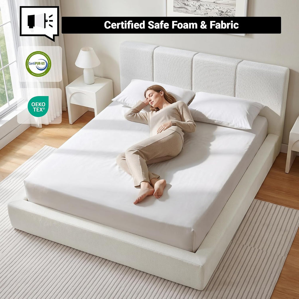 Queen Upholstered Bed Frame w/ Channel Headboard, Cloud Platform Bed Frame