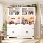 Unikito 71" Tall Kitchen Pantry Storage Cabinet with LED Light & Outlet, 63" Wide Kitchen Hutch Cabinet with Large Countertop, DIY Pegboard and Drawers, Farmhouse Food Pantry for Living Room,
