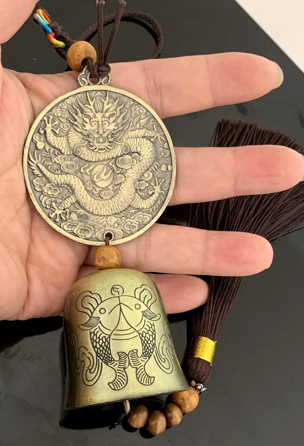Traditional Lucky Feng Shui Wind Chime Bell Hanging Ornament Decoration for Protection Success Peace and Wealth (Chinese Dragon)