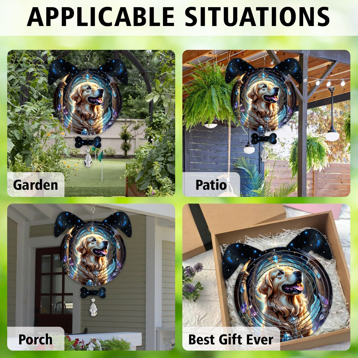 Celestial Golden Retriever Dog Ears Wind Spinner, Celestial Golden Retriever Wind Spinner Hanging for Yard and Garden