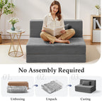 Youzi Folding Sofa Bed Convertible Sleeper Chair with Pillow, 4-in-1 Foldable Mattress Futon Couch Bed to Lounge Chair for Living Room, Bedroom, Dorm & Guest, Washable Cover, Dark Gray, Twin