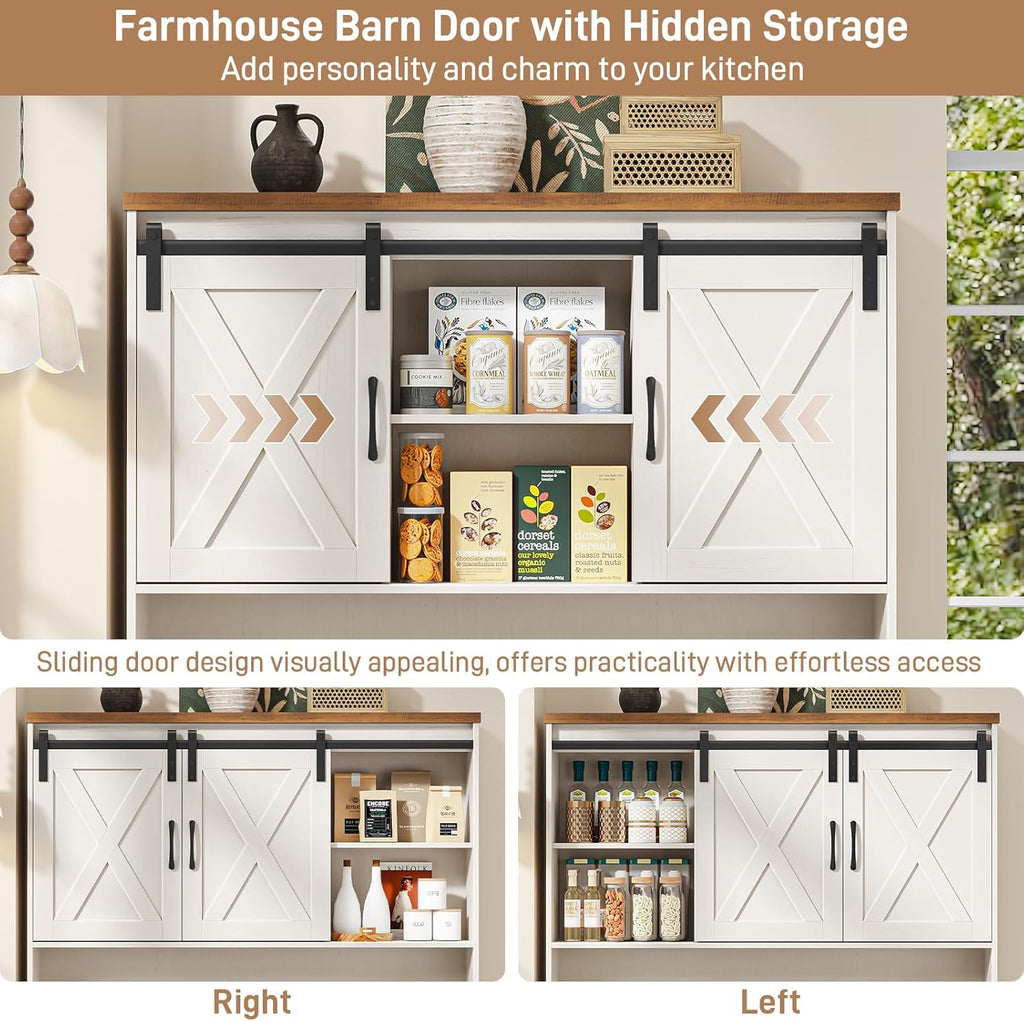 Befrases 67.7 Inch Farmhouse Pantry Storage Cabinet with Sliding Barn Doors, 2 Drawer Farmhouse Coffee Cabinet with Adjustable Shelf, Side Board with Buffet Cupboard for Livingroom Kitchen, White