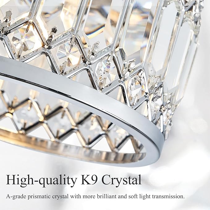 Crystal Chrome Ceiling Light, Modern Semi Flush Mount Ceiling Lighting Fixture, Round Hallway Lighting Fixtures for Entryway Kitchen Bedroom Laundry Room, 1-Light, 11.4 Inch