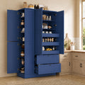 71" Tall Kitchen Pantry Storage Cabinet with 3 Pull Out Trays & 2 Large Drawers, Farmhouse Storage Cabinet Cupboard with 6 Doors and Side Cabinets, Pantry Cabinet for Kitchen, Dining Room, Blue