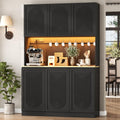71" Black Kitchen Pantry with Power Outlet, Kitchen Hutch with LED Light | Tall Modern Buffet Cabine with Countertop, Large Food Pantry Storage with Adjustable Shelf for Dining Room (Black 6 Doors)
