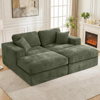 80.7" Oversized Double Chaise Lounge Chair Indoor, Cloud Sleeper Sofa Bed with 4 Pillows, Extra Deep Seat Cozy Loveseat Couch for Living Room Bedroom, No Assembly Required (Green)
