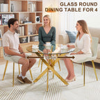 Zevemomo 35.5" Glass Dining Table for 4, Round Coffee Table with Tempered Glass Top Gold Mental Legs, Modern Circle Glass Dinner Kitchen Table for Apartment Home Office