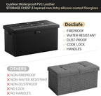 DocSafe Storage Ottoman Bench with Lock,Fireproof 30 Inches Folding Bench Foot Rest Stool Storage Chest Safe for Living Room,Bedroom,Home Office,Waterproof Leather Ottoman with Handles,Black