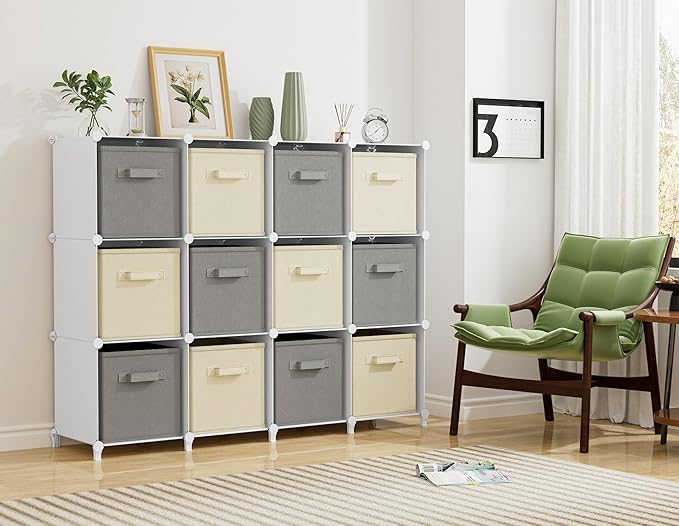 HOMIDEC Closet Organizer, 12-Cube Closet Organizers and Storage, Portable Closet Shelves, Clothing Storage (White)