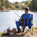 Camping Chairs for Adults 2 Pack, Folding Chair with 4-Can Cooler Bag & Cup Holder, Portable Heavy Duty Outdoor Chair with Mesh Back for Camping, Beach, Lawn, Fishing, Blue