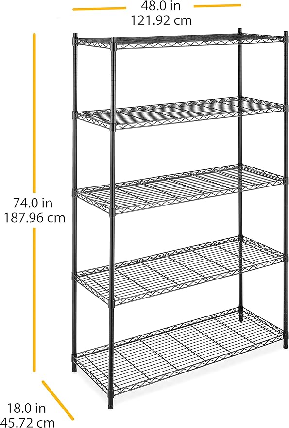 Whitmor Supreme 5 Tier Adjustable Shelving - 500 Pound Weight Capacity Per Shelf - Leveling Feet