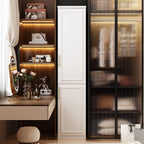 Slim Wardrobe Armoire with Clothing Rod and Storage Shelves, Narrow 2-Door Armoire Closet with Gold Handles, Shaker Style Tall Corner Clothing Cabinet, White 15.7" W x 19.3" D x 74.8" H