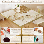 31.5 Inch Square Tulip Table with Thickened Sintered Stone Tabletop & Golden Metal Pedestal, Small Dining Table Bistro Table for Diner, Bar, Restaurant, Café, Bakery, Apartment (Amber Vein)