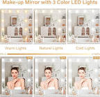 YIKEHOME Makeup Vanity Desk with Mirror Lights | LED Lights Power Outlet Vanity Table Set Large Drawers Charging Station Bedroom Dressing Room White