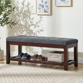Shoe Bench Entryway, 44" End of Bed Bench,Upholstered Linen Bench for Living Room,Fabric Ottoman Bench with Solid Wood Shelf for Bedroom, Entrance Darkgrey