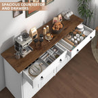 4 EVER WINNER Buffet Cabinet with Storage, 55'' Sideboard Buffet Cabinet with 2 Drawers, Coffee Bar Cabinet with 4 Doors, Kitchen Buffet Cabinet for Living Room, White