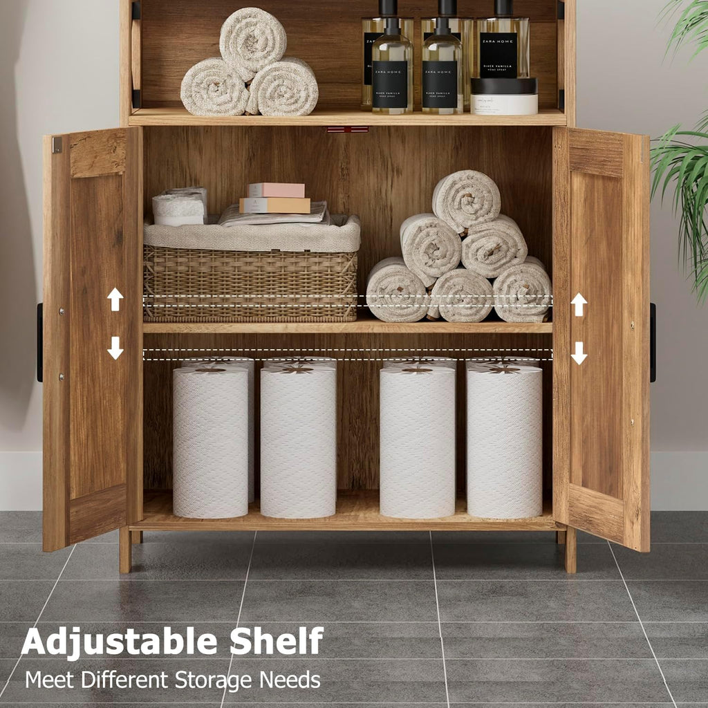 Homhedy Farmhouse Bathroom Storage Cabinet with 2 Doors, Toilet Paper Cabinet with Adjustable Shelf, Small Bathroom Cabinet for Kitchen/Laundry/Living Room, 11.8 x 23.6 x 31.5 Inches, Rustic Walnut