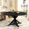 59" Solid Wood Round Dining Table for 6-8, Rustic Round Dining Room Table for Home Dining Room, Kitchen, Living Room, Wooden Trestle Pedestal Base, Black