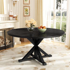59" Solid Wood Round Dining Table for 6-8, Rustic Round Dining Room Table for Home Dining Room, Kitchen, Living Room, Wooden Trestle Pedestal Base, Black