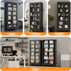 PAOFIN 75" H Locking Display Cabinet with Glass Door, Metal Curio Cabinets with 5 Adjustable Shelves, Tall Liquor Cabinet Display Case for Living Room, Wine, Clinic, Home - Assembly Required Black