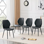 Dining Chairs Set of 4, Modern Upholstered Kitchen Chairs with Curved Back, Diamond Stitching, Padded Cushion Seat and Metal Legs, Comfy Side Accent Chairs for Dining Room, Kitchen, Black