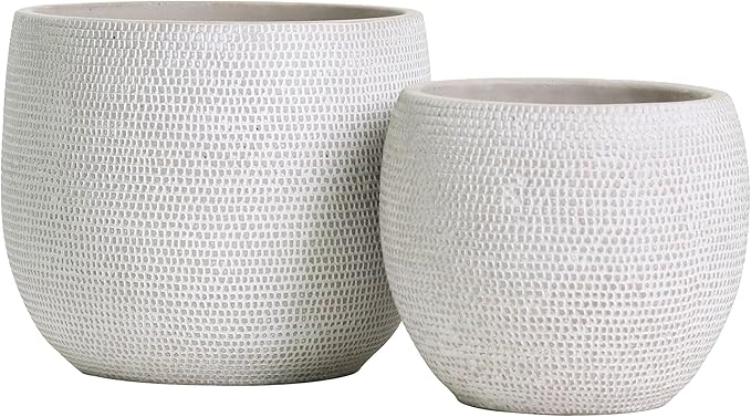Olly & Rose Barcelona Ceramic Plant Pot Set 2 - White Flower Pots - Indoor & Outdoor Planters (White)
