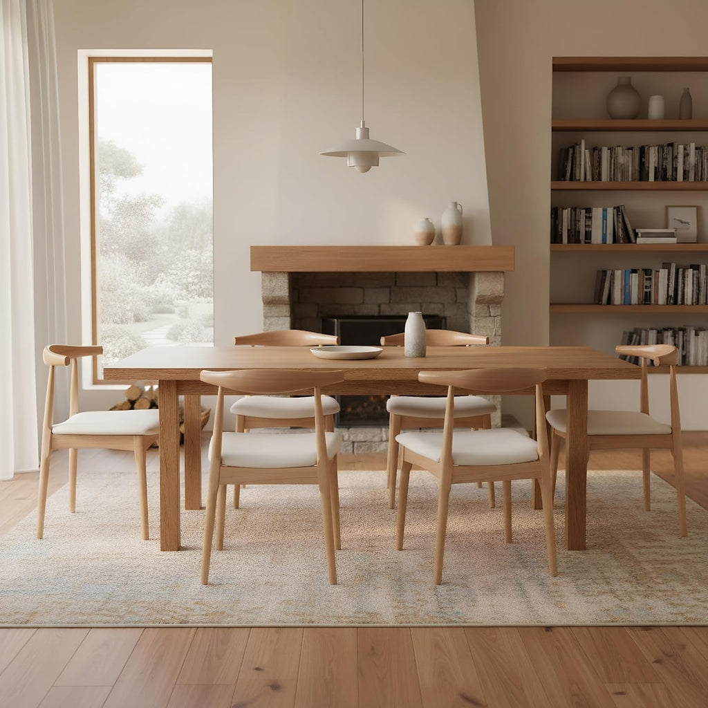 ROCITY Wood Dining Chairs Set of 4 Fabric Kitchen Chairs with Linen Cushion and Barrel Backs Mid Century Modern Dining Room Chairs Natural Wood
