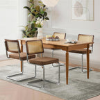 Rattan Back Linen Dining Chair Set of 4 Modern Breuer Designed Stainless Chrome Base Armless Upholstered Dining Chair for Dining Room, Kitchen Island(Coffee)