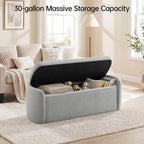 VKNOW Storage Bench, Upholstered Storage Ottoman Bench with Hinge, Grey | Ottoman Bench with Large Capacity, Curved Frame, King Size Bench, Storage Bench for Bedroom, Living Room, Entryway, Window