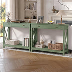 Treocho 40" Farmhouse Console Table with Drawer and Storage Shelves | Entryway, Living Room, Hallway, Antique, Green