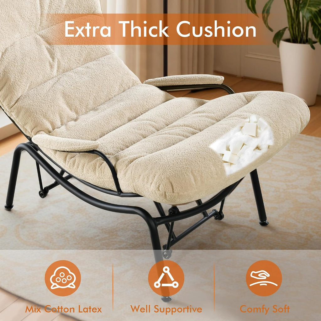 HOOOWOOO Cozy Rocking Chair,Chaise Lounge Chair Indoor,Accent Chair with Ottoman for Bedroom,Living Room,Office(Cloud Velvet Beige)