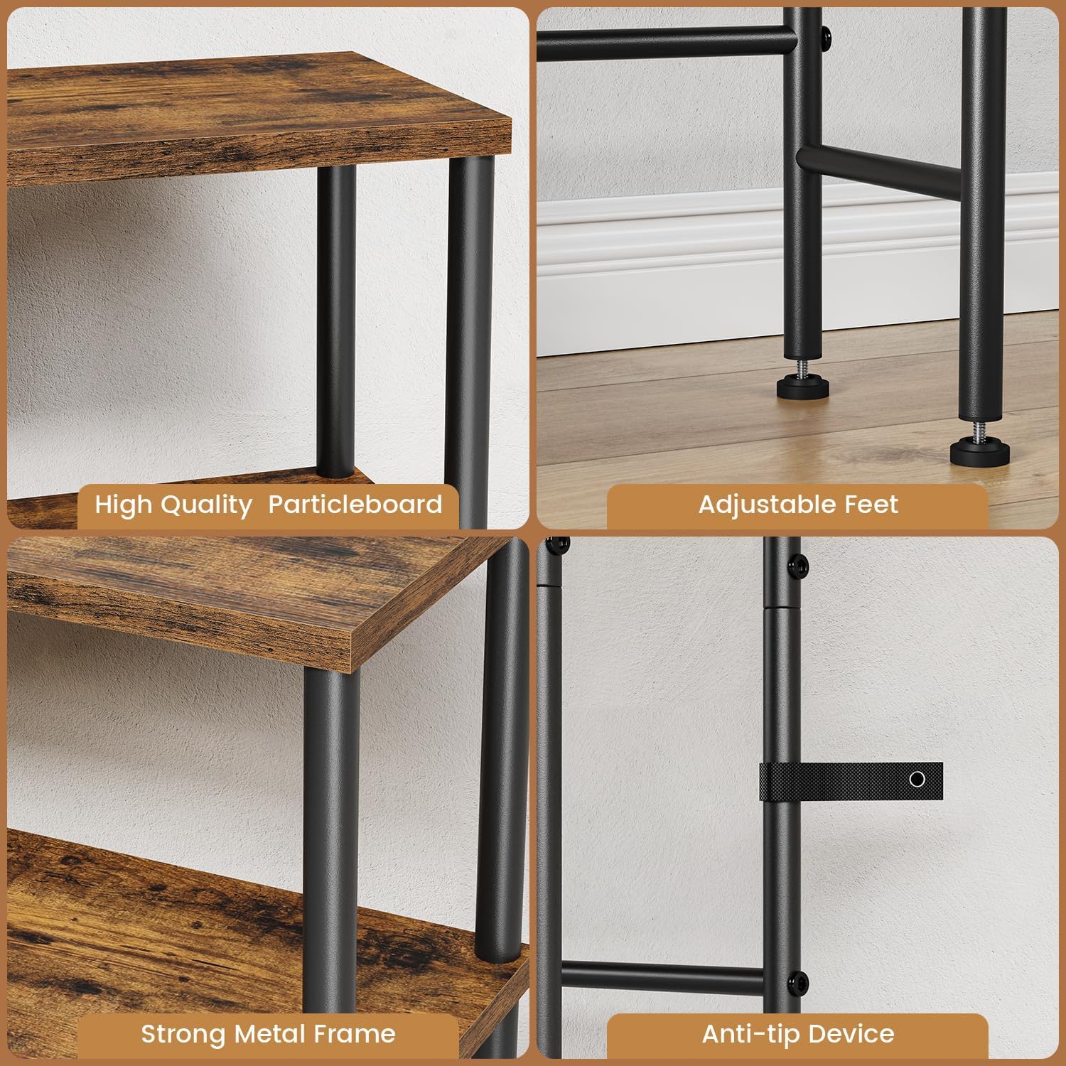 Asgolion Narrow Console Table, 15.7" Small Entryway Table, 2-Tier | Sofa Table with Storage, Skinny Console Tables for Entryway, Hallway, Bedroom, Living Room, Foyer, Rustic Brown