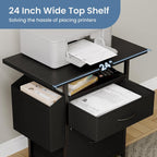 Simple Deluxe 2 Drawer File Cabinet with 24" Extended Desktop, Mobile Filing Cabinet, Rolling File Cabinet with Side Bag, Fabric Drawer, Fits A4/Letter Size, Printer Stand Home Office, Black