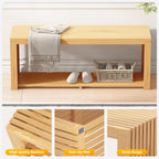 Bamboo Bench with Shelf, 35-in Entryway Bench Seat for Indoor, Natural | shoe bench for entryway, hallway, doorway, modern benches for end of bed bench, low bench for window