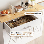 Vongrasig Coffee Bar Cabinet, Farmhouse Sideboard Buffet Cabinet with Storage, Coffee Bar with Drawers and Shelves, Wood Buffet Table for Kitchen, Dining Room, White