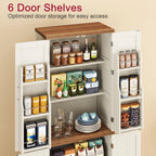 Yusong 72'' Farmhouse Kitchen Pantry Cabinet,Storage Cabinet with 4 Doors and Adjustable Shelves, Wooden Food Pantry Cupboard for Kitchen Dining Living Room Bathroom, Antique White with Wood Top