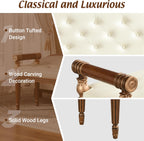 Christopher Knight Home Yae Luxurious PU Leather Upholstered End of Bed Ottoman, Wooden Living Room Ottoman Bench with Fluted Legs/Cylindrical Arm, Long Entryway Bench with Button Tufting, Brown+Beige