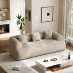 91" Couch,Cloud Couch,Chenille Curved Sofa with 3 Seater and 3 Pillows, Modern Compression Sofa for Living Room, Bedroom and Apartment, No Assembly Required, Light Brown