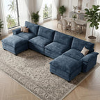 140" Modular Sectional Couch, U Shaped Cloud Sofa for Living Room | Comfortable Foam Cushions, Sturdy Frame, Appealing Appearance, Easy Assembly, Soft Chenille, Modular Design, Blue