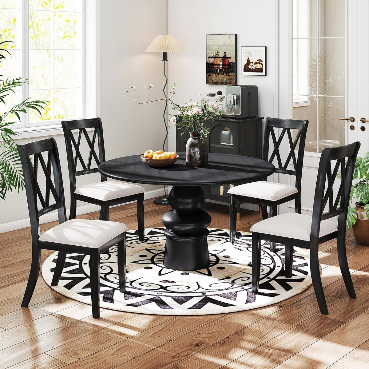 GOFLAME Wooden Dining Chairs Set of 4, Farmhouse Kitchen Chairs with X-Shaped High Backrest and Padded Seat, Armless Side Chairs with Rubber Wood Legs for Dining Room, Living Room, Restaurant