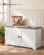 SONGMICS HOME 3-Tier Entryway Bench, Shoe Bench with Padded Seat, for Hallway, Bedroom, 14.2 x 40 x 20.9 Inches, White and Gray