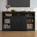 FansaFurn Farmhouse TV Stand for 65+ Inch TV | 34" Entertainment Center with Sliding Barn Doors, Rustic Wood Storage Cabinet for Living Room, Bedroom, Black