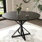 IDEALHOUSE 47 Inch Round Dining Table for 4, Farmhouse Kitchen Table with Metal K-Base, Black Circle Wood Table for Dining Room, Kitchen, Apartment & Living Room (Table Only)