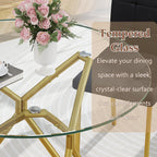5-Piece Dining Table Set with 4 Black Chairs, 36" Round Dining Table & Chairs Set for 4, Circle Kitchen Table with Gold Metal Frame & Tempered Glass Top, Perfect for Small Space