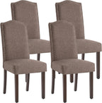 Upholstered Dining Chair Modern Stylish Kitchen Diner Fabric Set of 4 | Fabric Silver Nailhead Trim & Wood Legs, High Back, Living Room Restaurant Farmhouse Cafe, Mid Century Accent