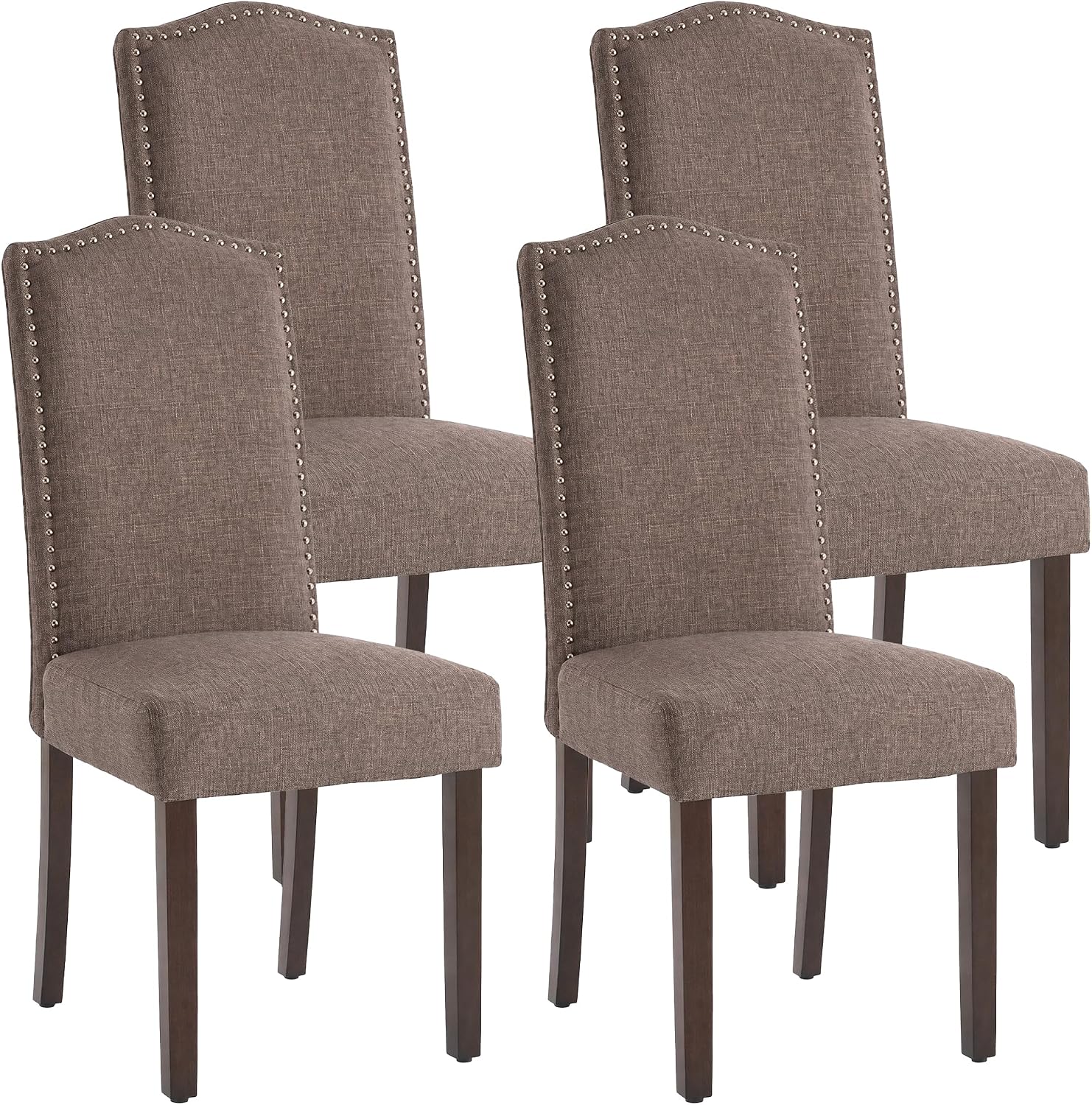 Upholstered Dining Chair Modern Stylish Kitchen Diner Fabric Set of 4 | Fabric Silver Nailhead Trim & Wood Legs, High Back, Living Room Restaurant Farmhouse Cafe, Mid Century Accent