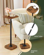 CHOEZON Small Drink Table, Square Side Table for Small Spaces, Martini Table with Pedestal, for Living Room, Bedroom, Rustic Brown and Black TBZ24BF