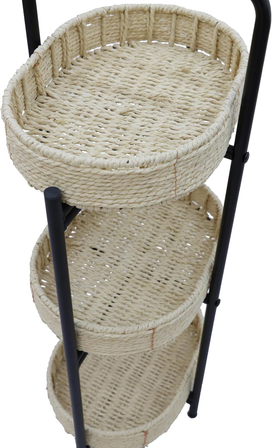 3-Tier Seagrass Woven Side Table, Oval Storage Basket with Trays,Farmhouse Coastal End Table for Living Room, Kitchen, Balcony,Foldable Shelves (Natural)