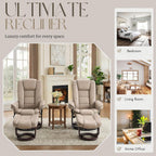 Swivel Recliner Chair with Ottoman Reclining Lounge Sofa Footrest, Set of 2 | 360°Sturdy Wood Base, Soft Faux Leather, Upholstered Ultra-Plush Foam, Modern Armchair, Living Room Bedroom Office Reading